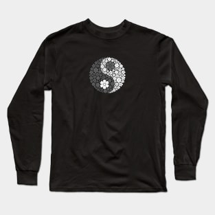 Grey and White Yin Yang Flowers Long Sleeve T-Shirt